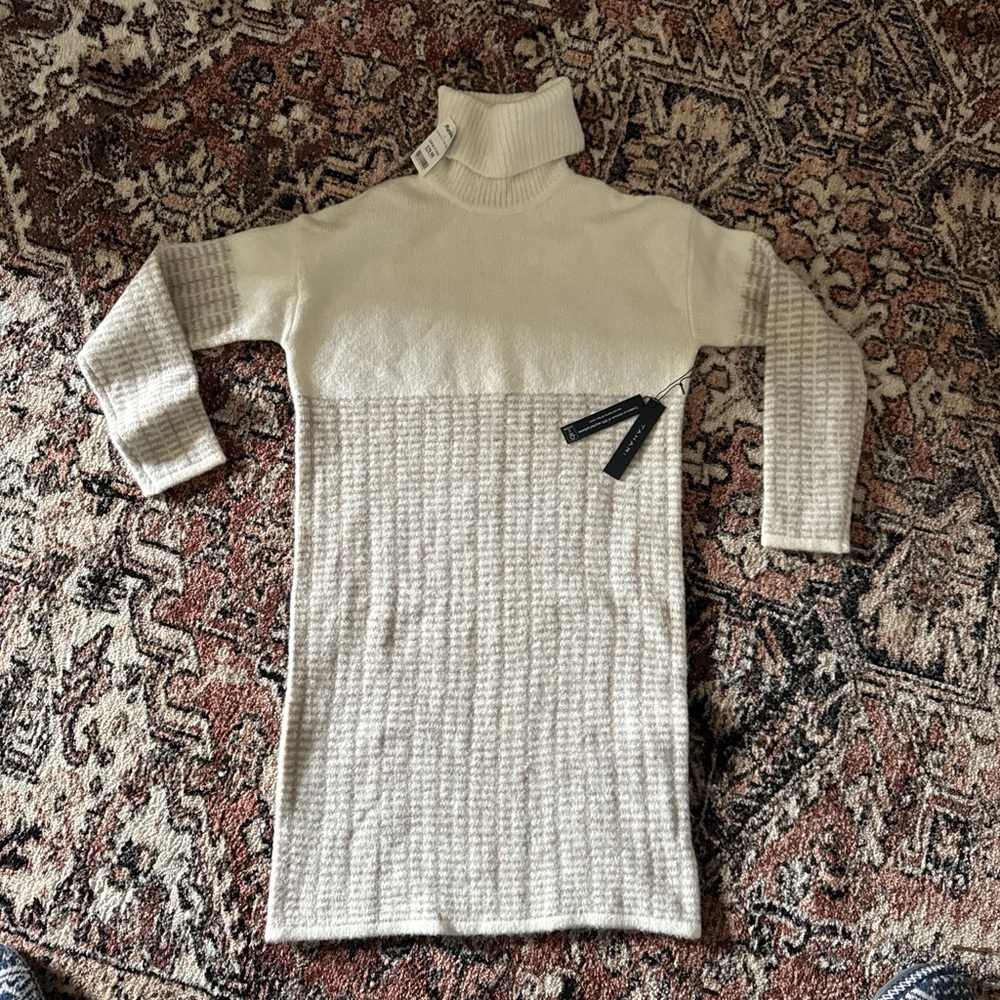 Tahari Cream Textured Knit Sweater Dress